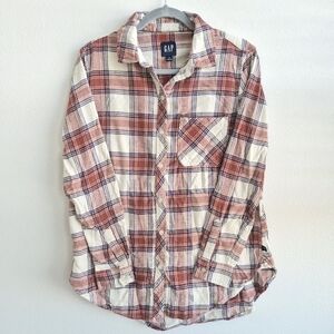 GAP Men's Burnt Orange and White Plaid Shirt Size S